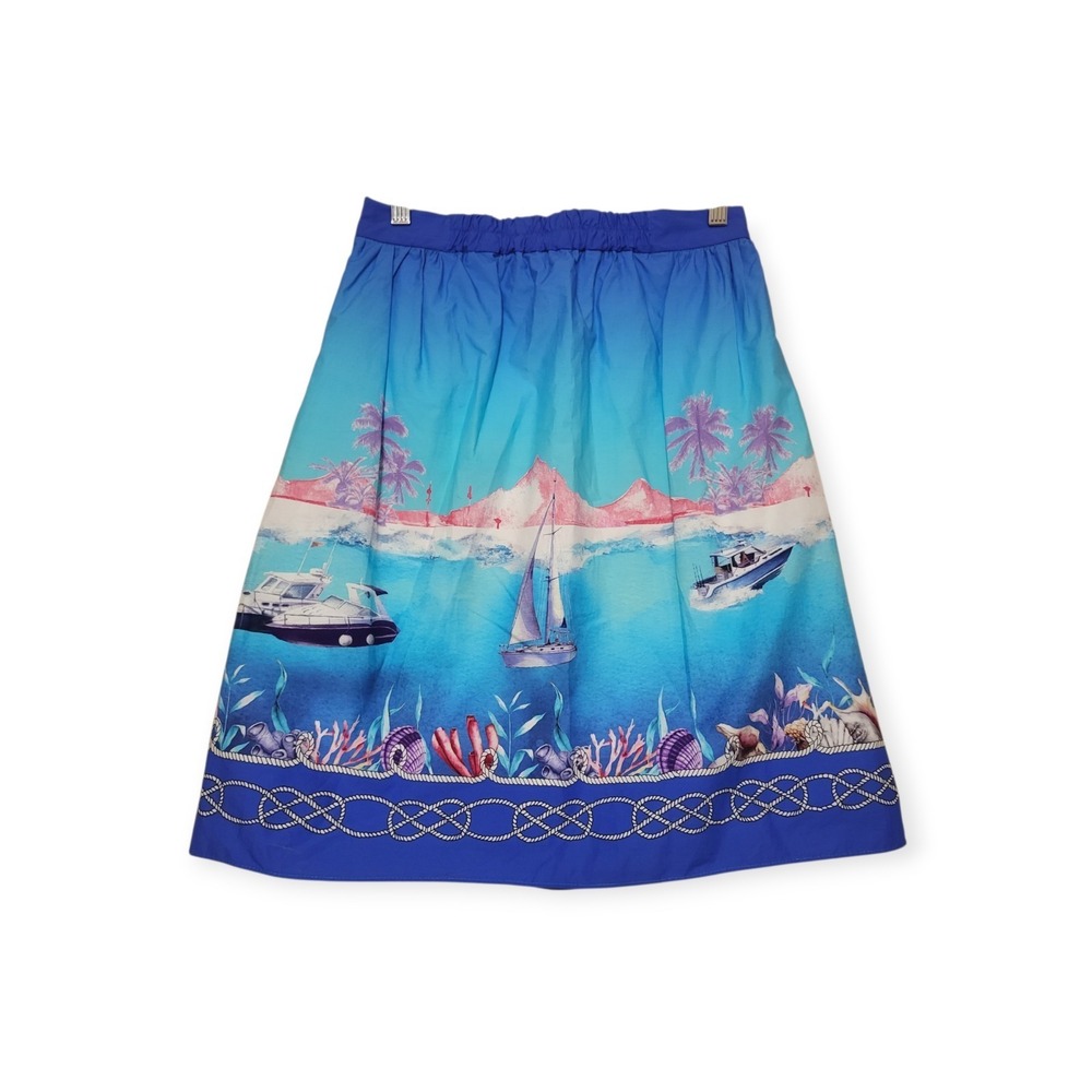 Boston Proper 4 S NWT Cotton Poplin Skirt Seascape Yacht Sailboat Novelty Preppy - Picture 6 of 6